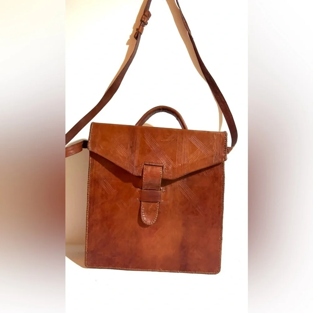 Handmade unisex Elegant Brown Leather Men's crossbody Bag